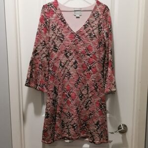 Anthropologies Maeve Pink and Black Patterned Midi Dress